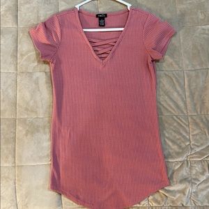 Cross Neck Pink Dress Shirt Size M